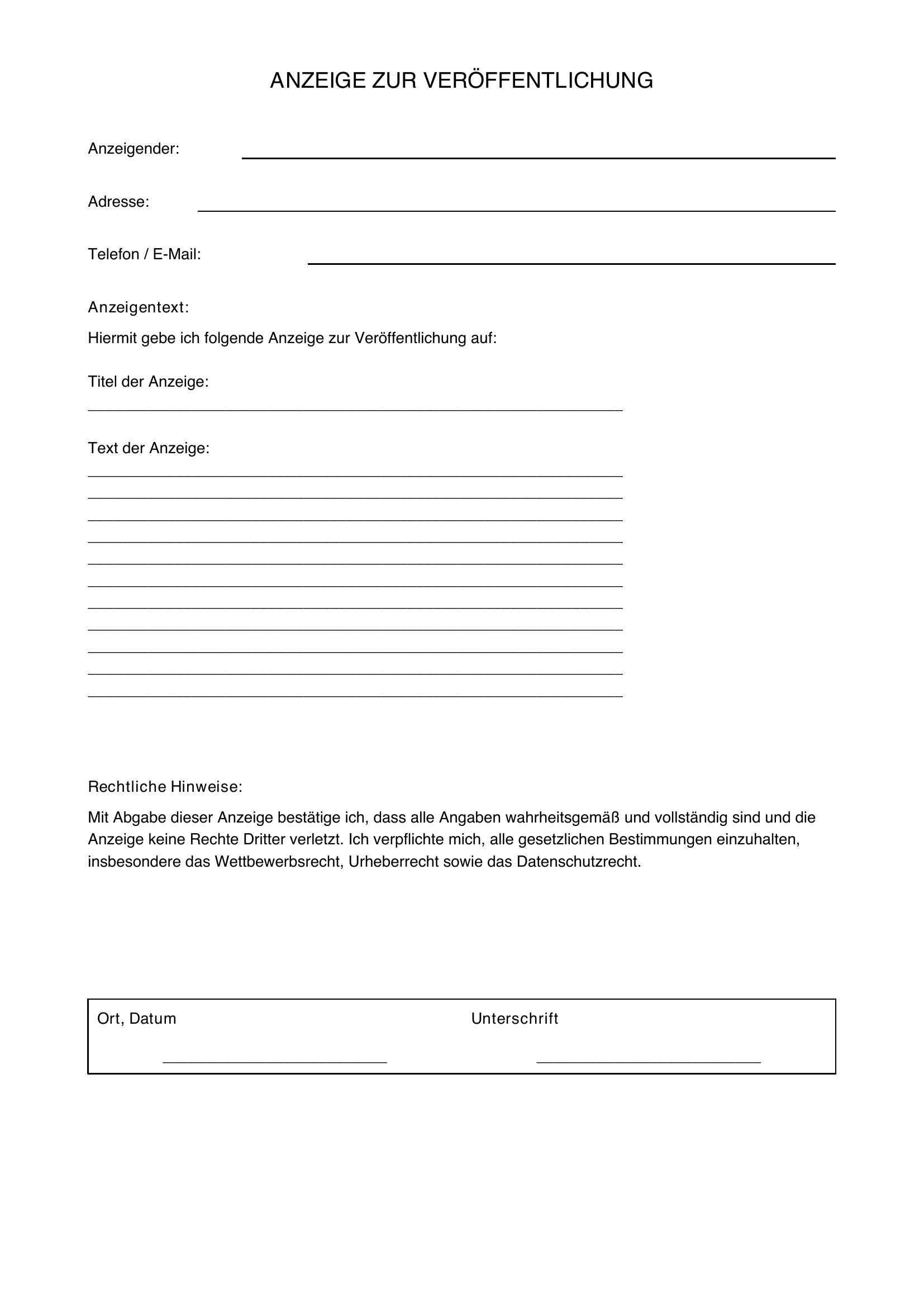Annonce Schreiben Muster