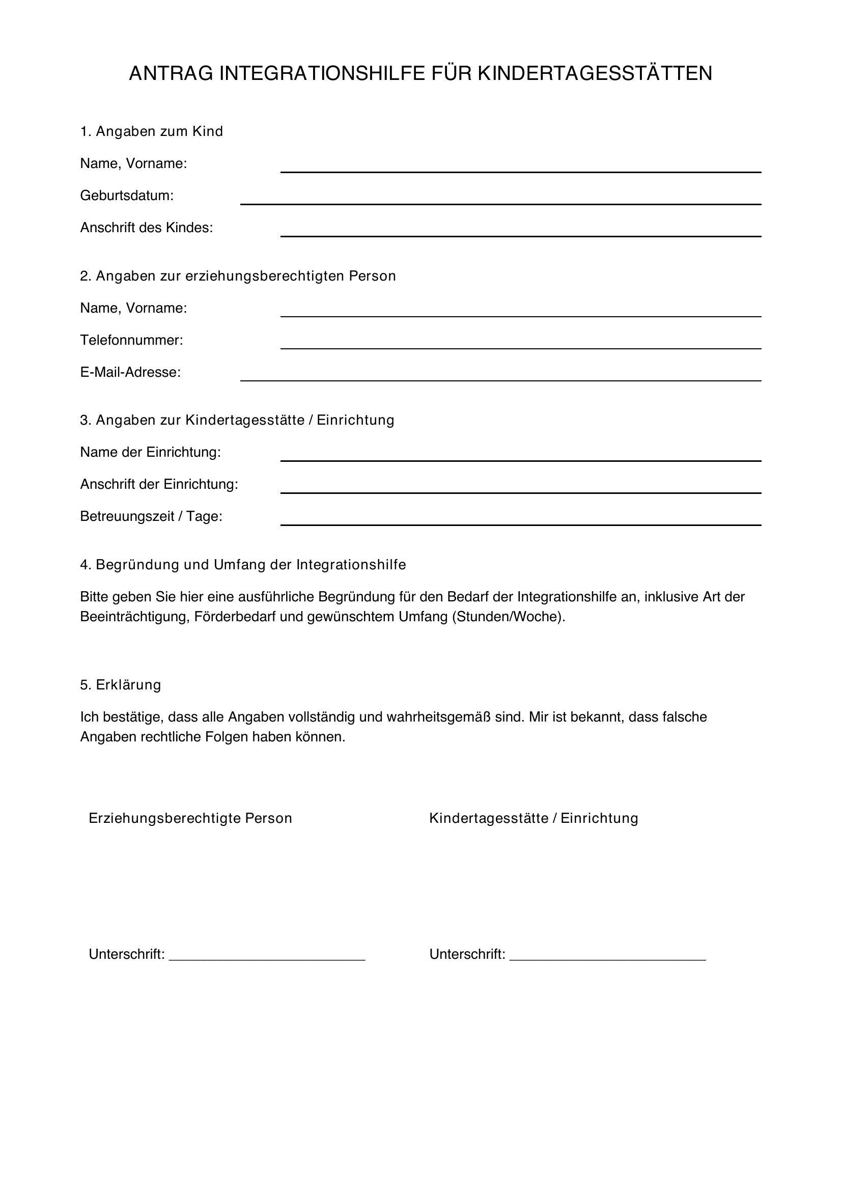 Antrag Integrationshelfer Kita Muster