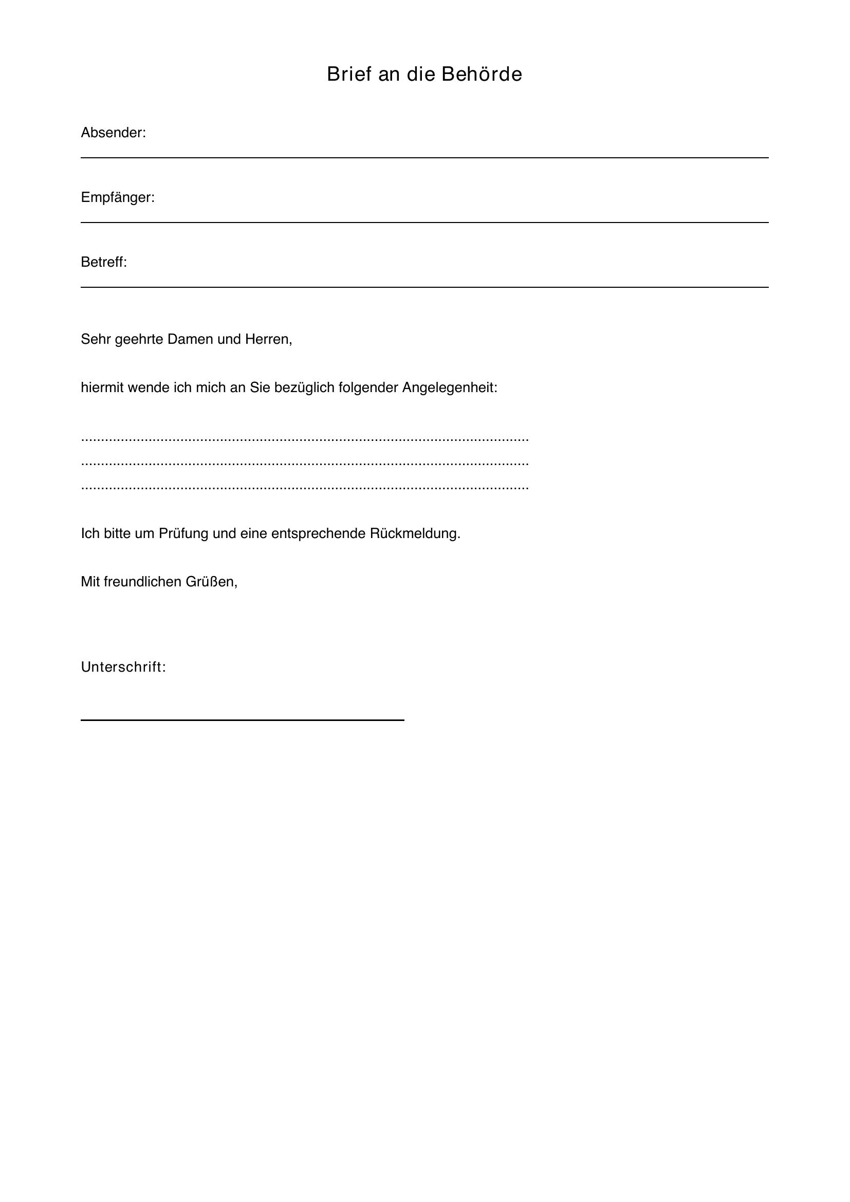 Brief An Behörde Muster