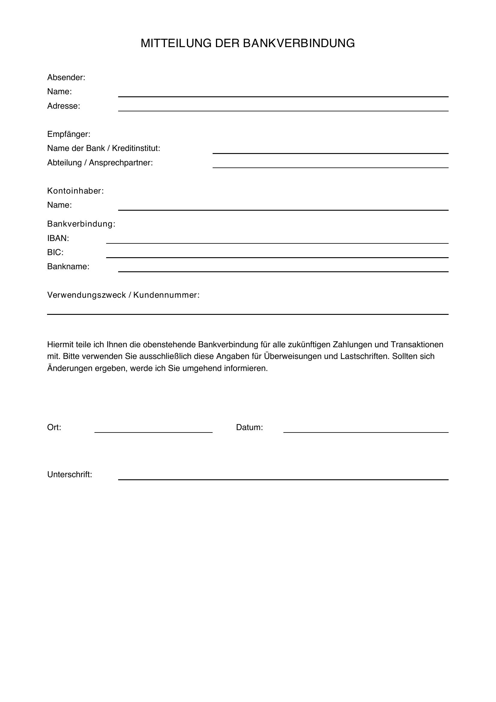 Musterbrief Mitteilung Bankverbindung Muster