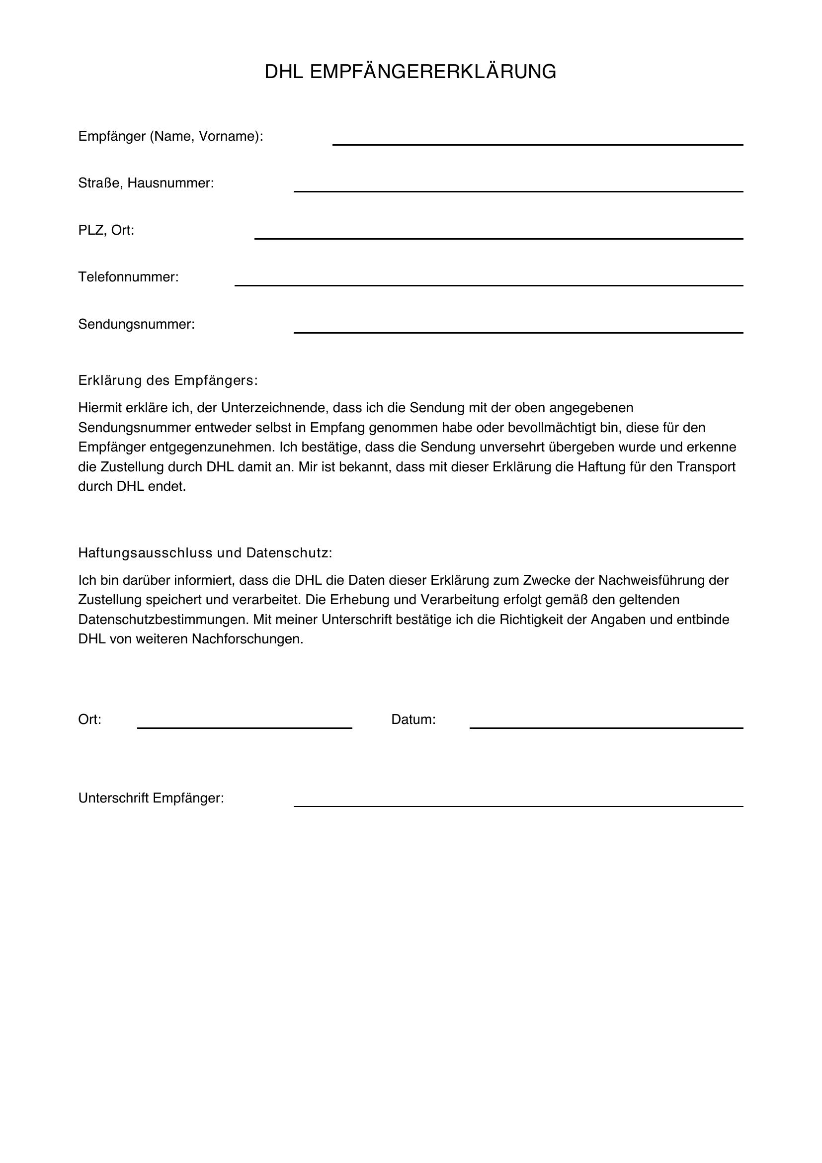 Dhl Empfängererklärung