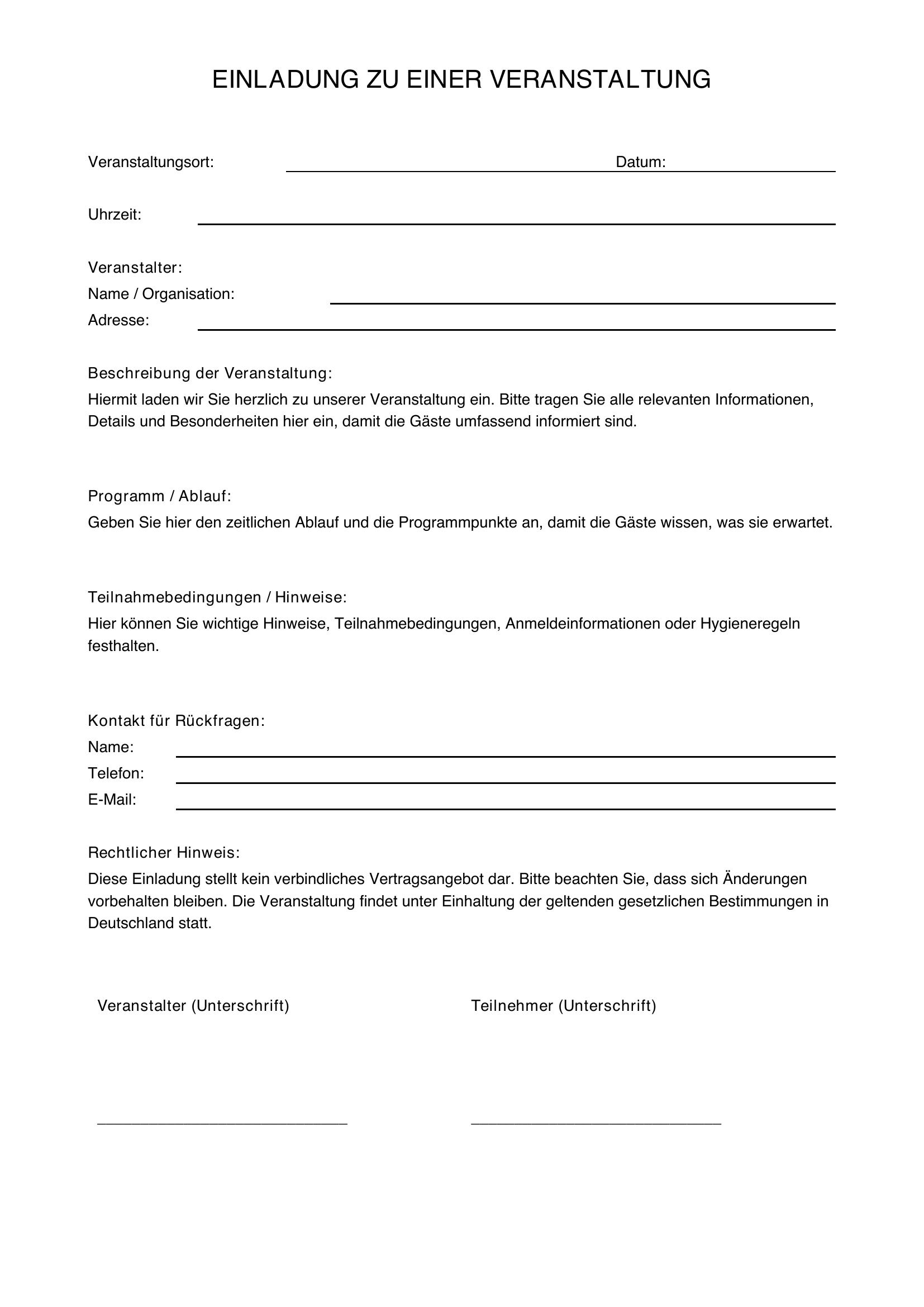 Einladung Zu Einer Veranstaltung Muster