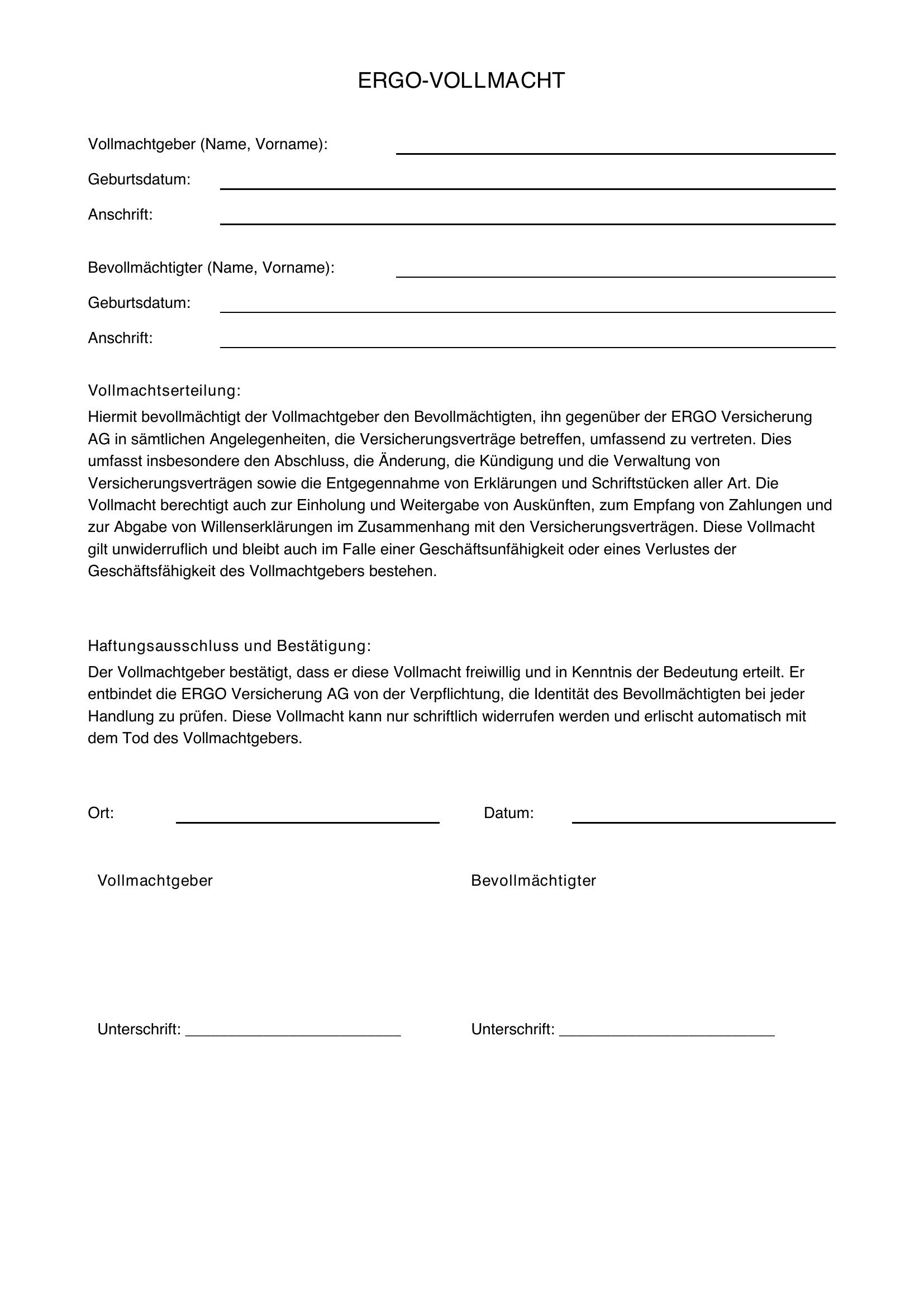 Ergo Vollmacht Formular