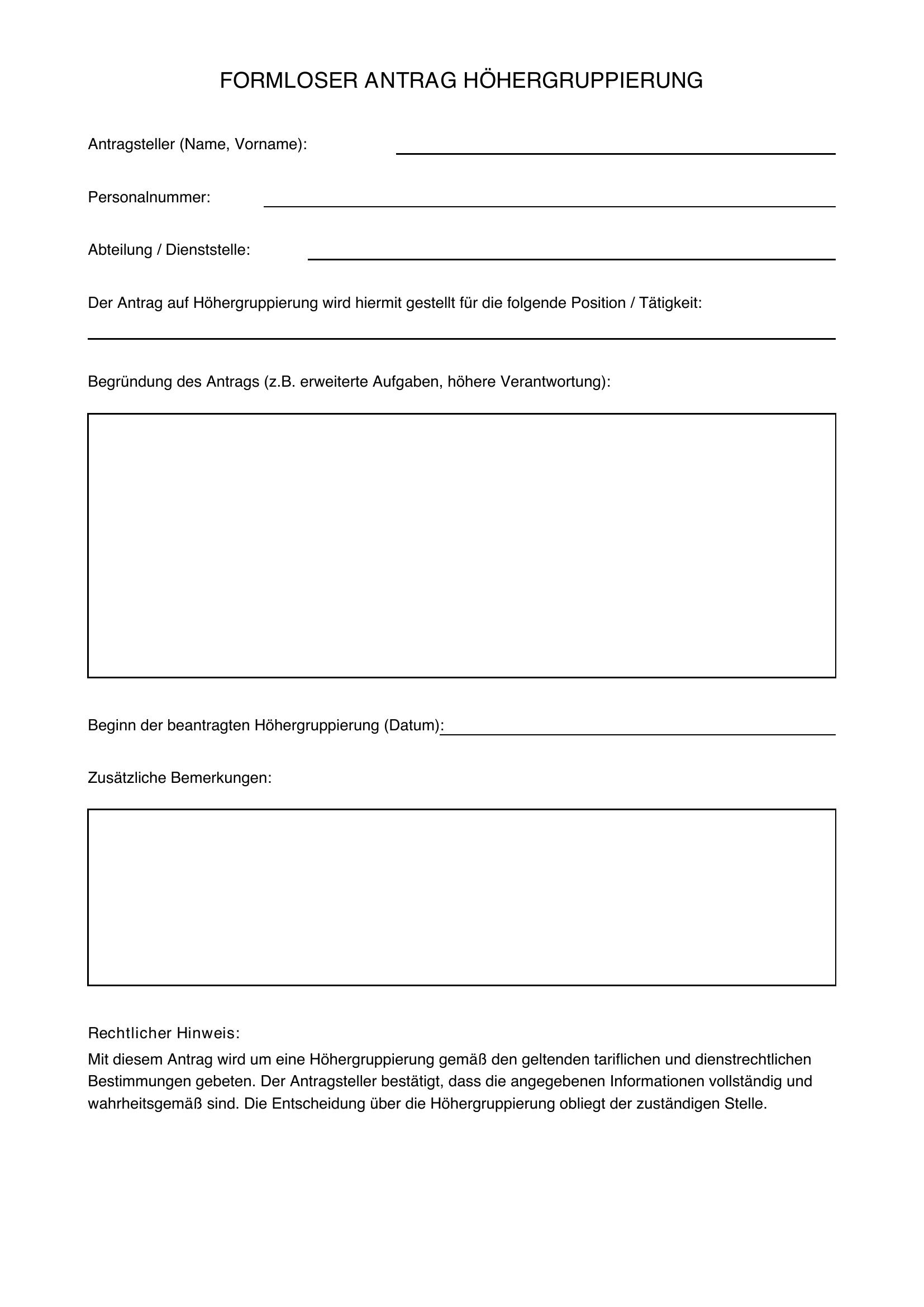 Formloser Antrag Höhergruppierung Muster