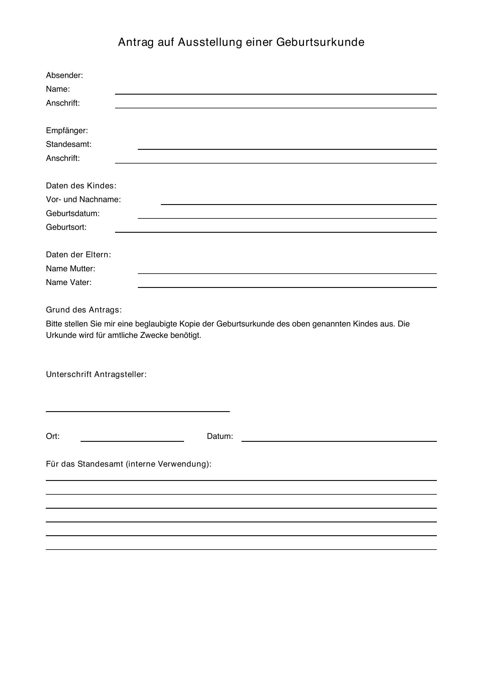 Geburtsurkunde Beantragen Musterbrief