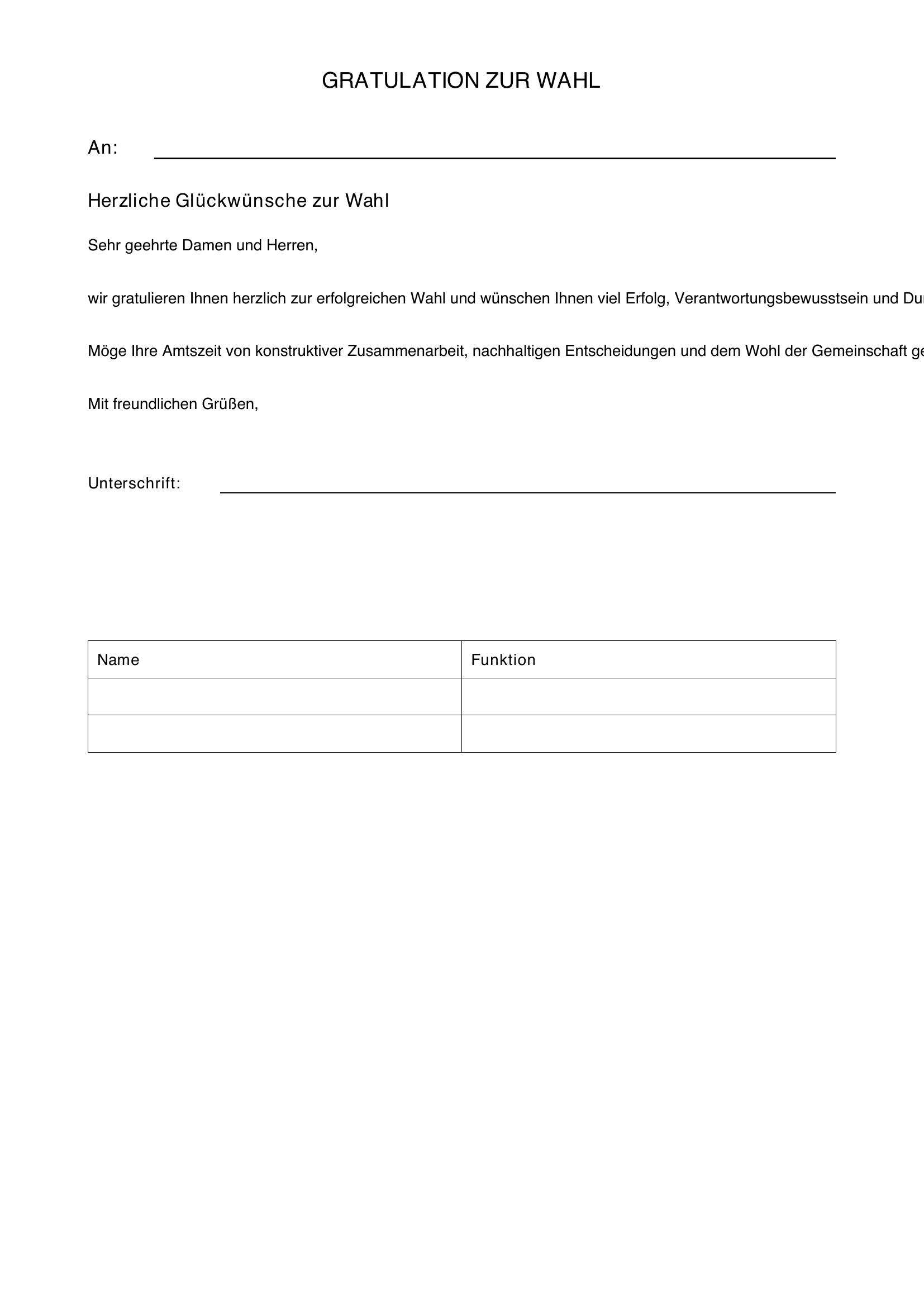 Gratulation Zur Wahl Muster