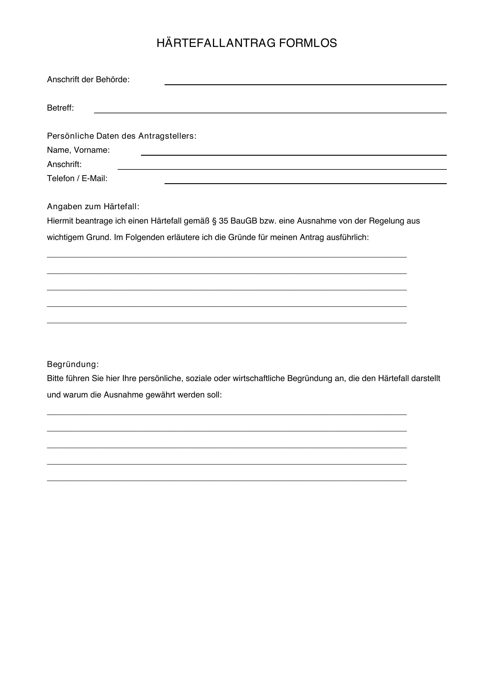 Härtefallantrag Formlos Muster
