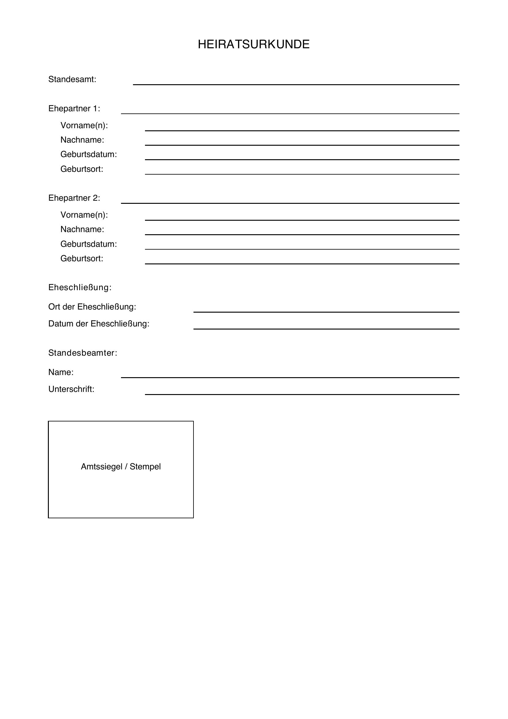 Heiratsurkunde Vorlage