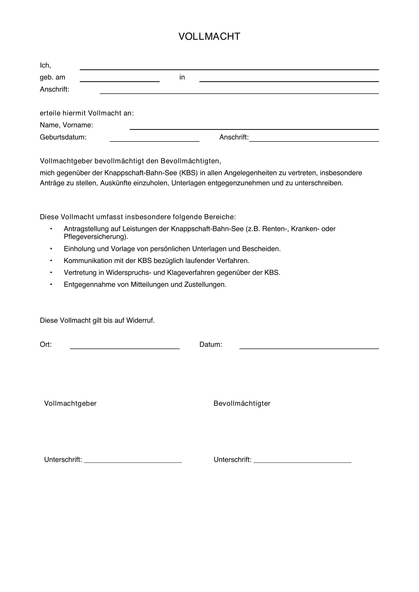 Knappschaft Vollmacht Formular