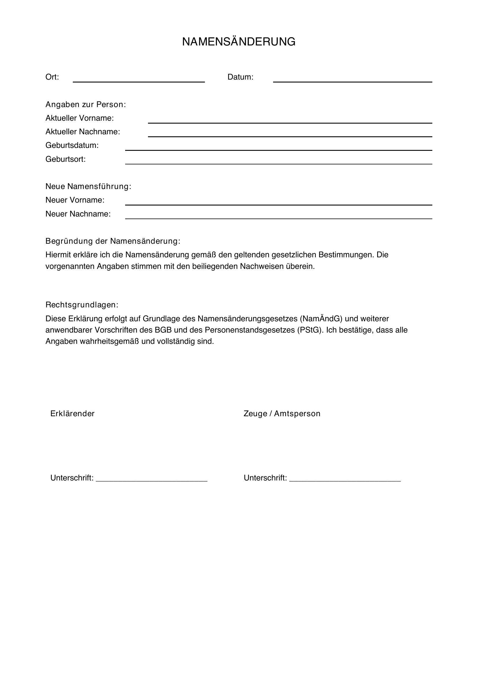 Namensänderung Vorlage