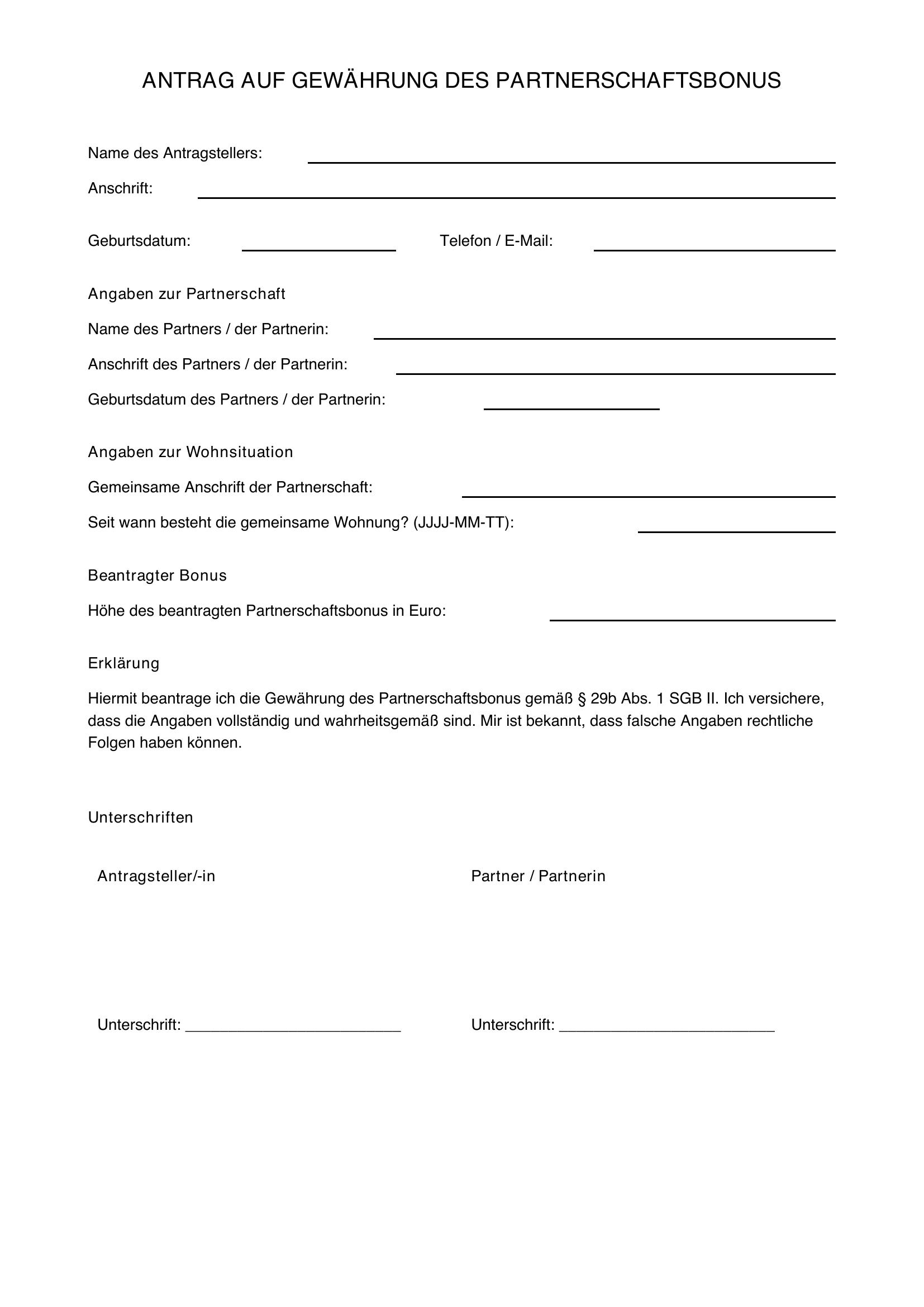 Partnerschaftsbonus Antrag Vorlage