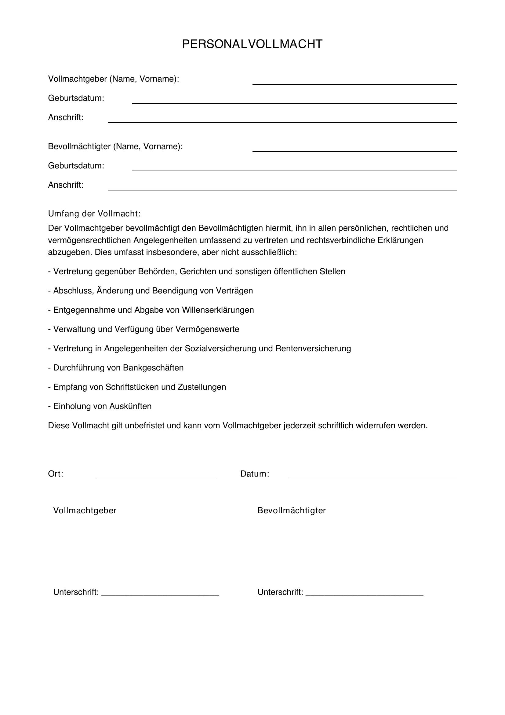 Personalvollmacht