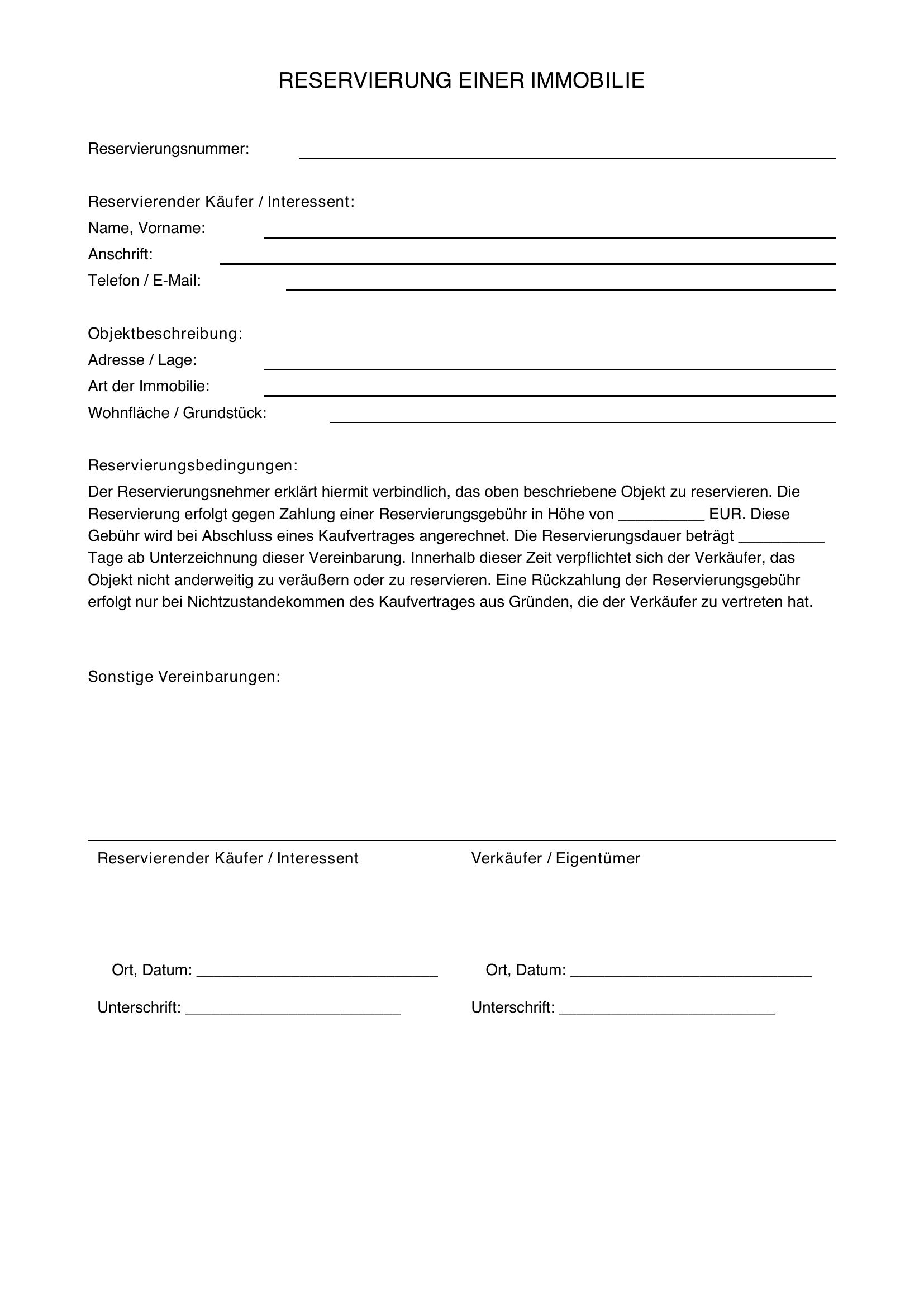 Reservierung Email Muster