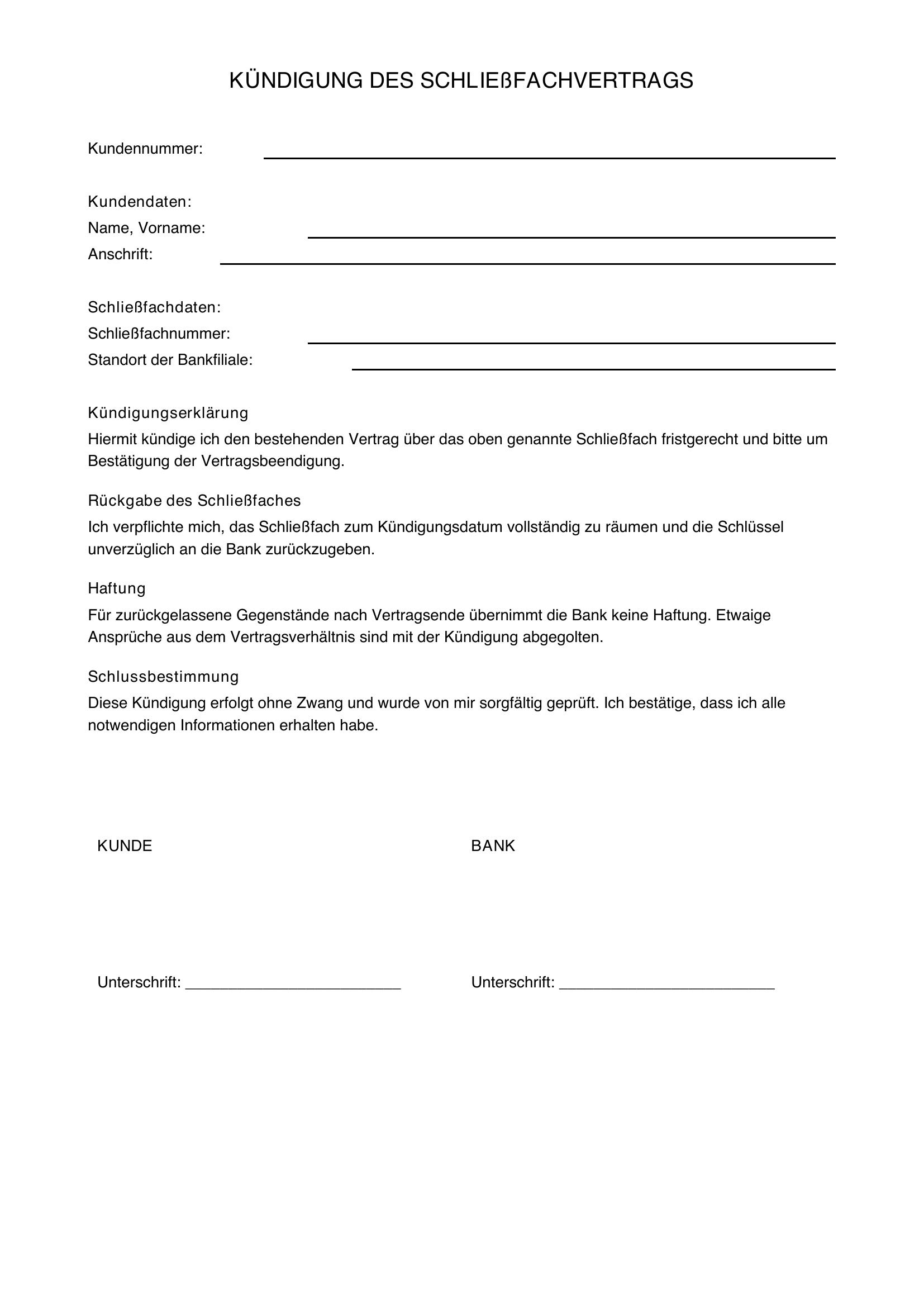 Schließfach Kündigen