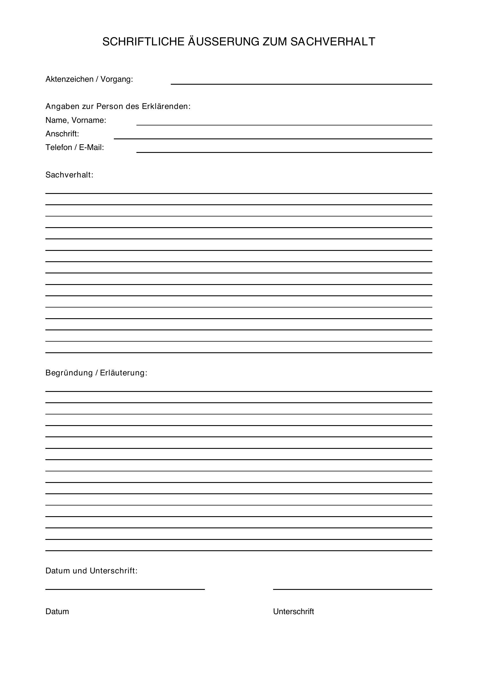 Schriftliche Äußerung Zum Sachverhalt Muster