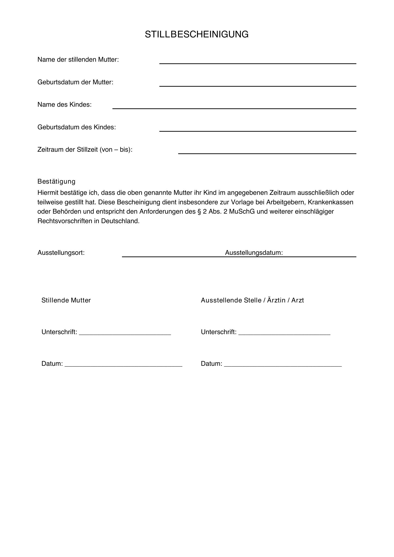 Stillbescheinigung Vorlage
