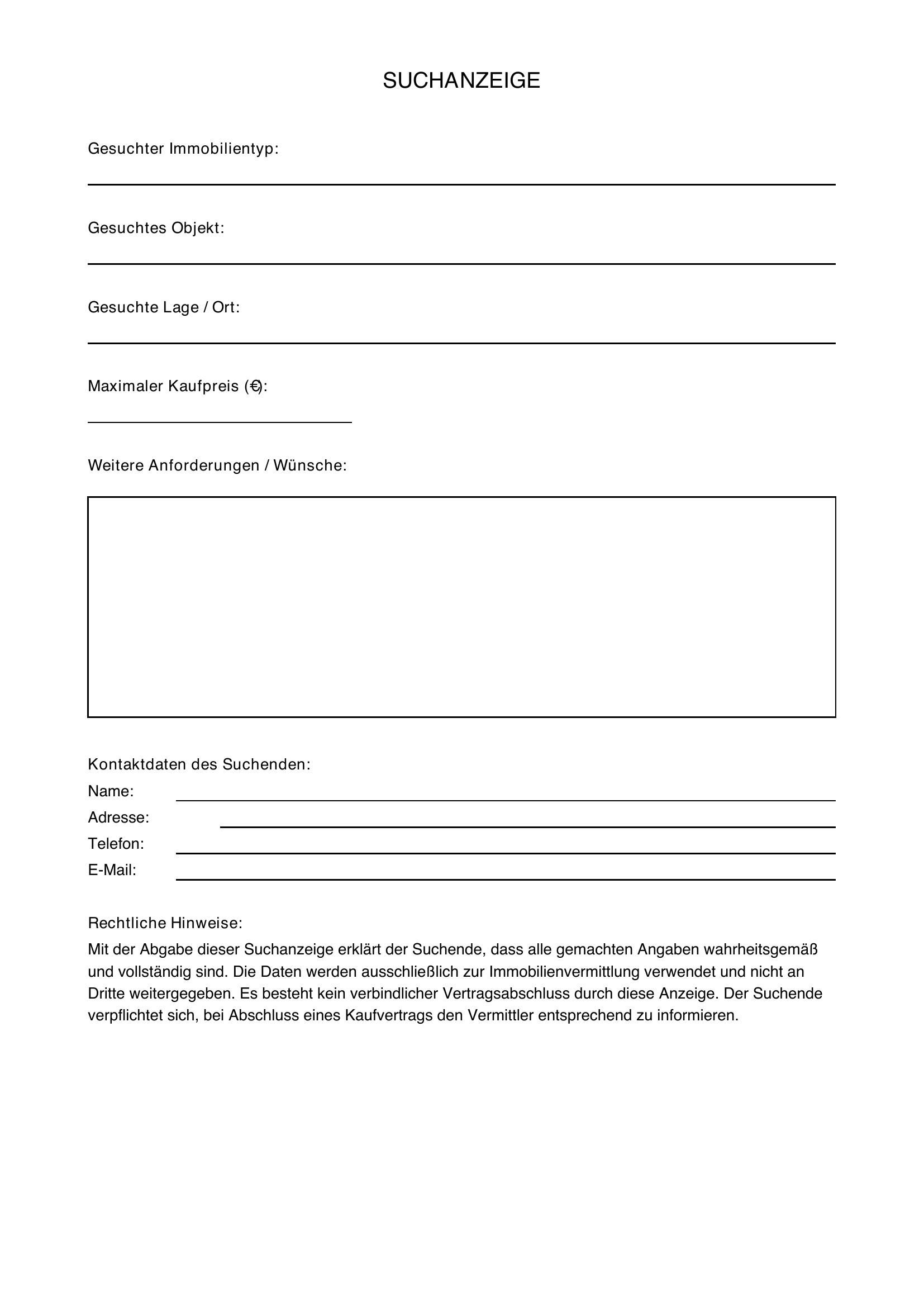 Suchanzeige Schreiben Muster