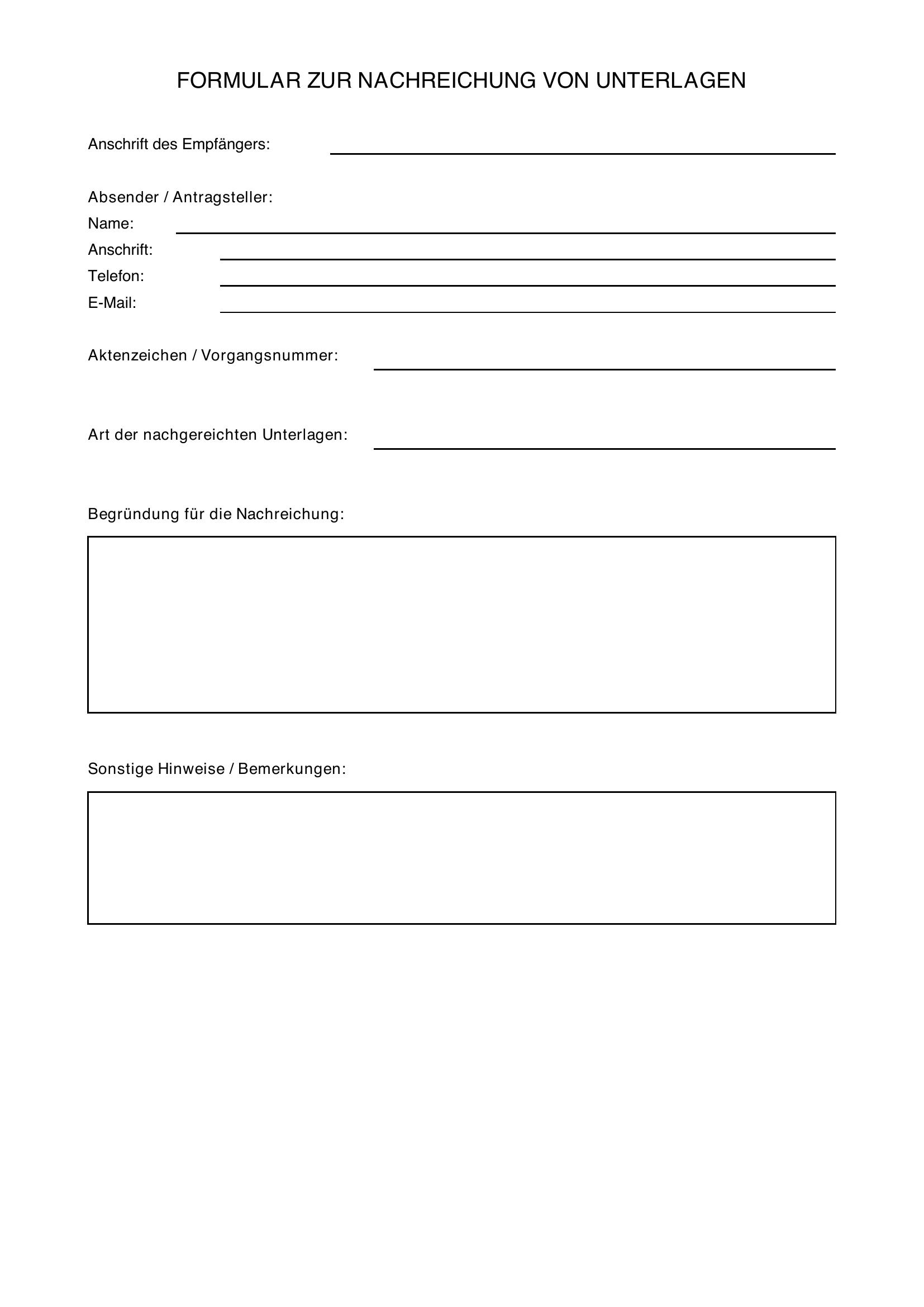 Unterlagen Nachreichen Formulierung
