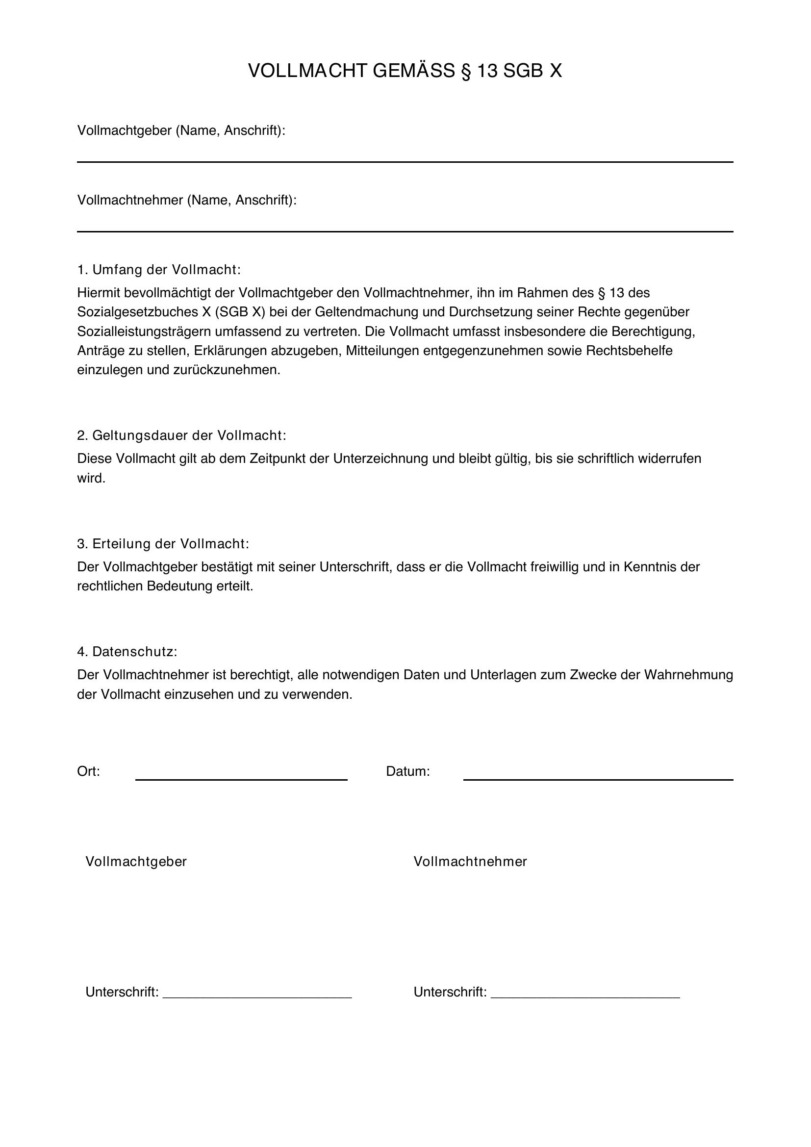 Vollmacht 13 Sgb X Vordruck