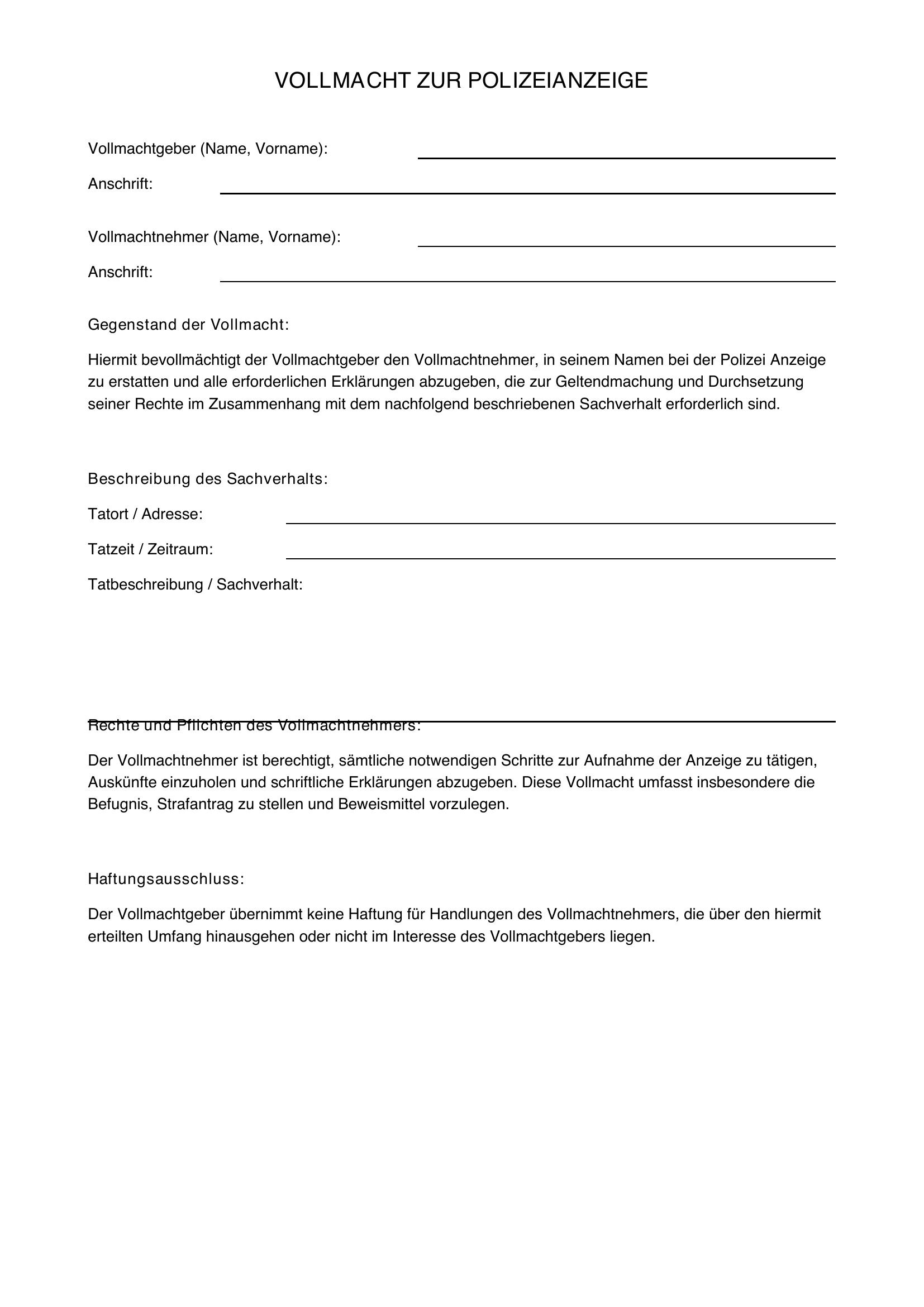 Vollmacht Polizei Anzeige