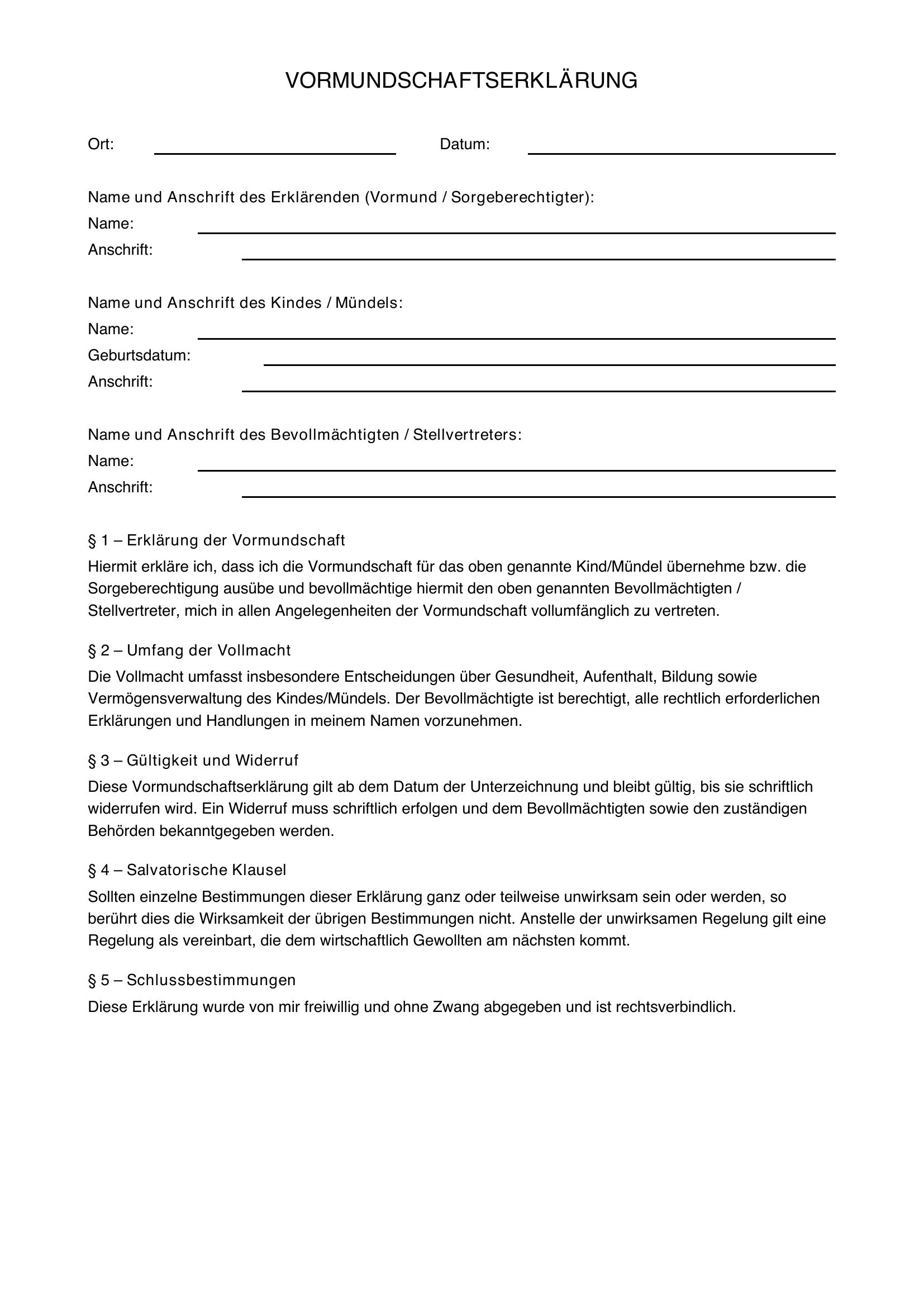 Vormundschaftserklärung